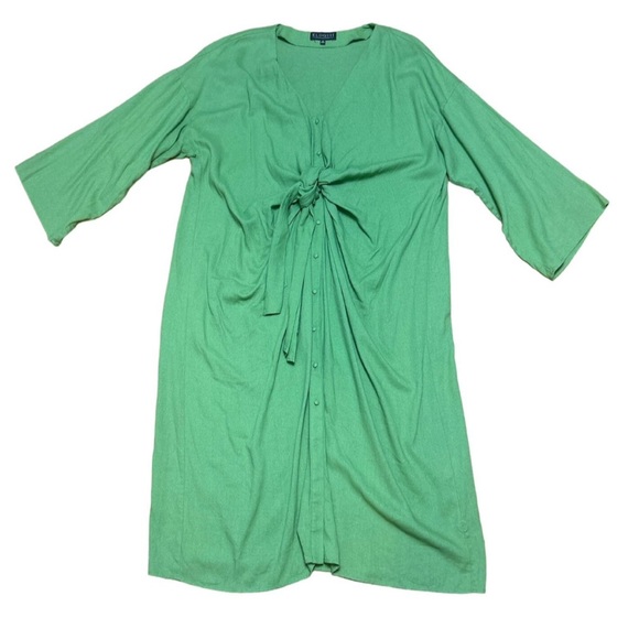 ELOQUII Chayenne Linen Tie Front Dress NWOT Size:24 Color: Green - Picture 5 of 5